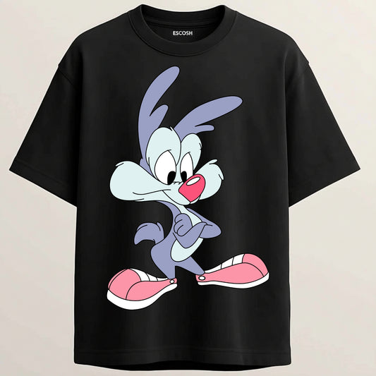 Buster Bunny French Terry Oversized 5-Sleeve T-Shirt  - Midnight Black
