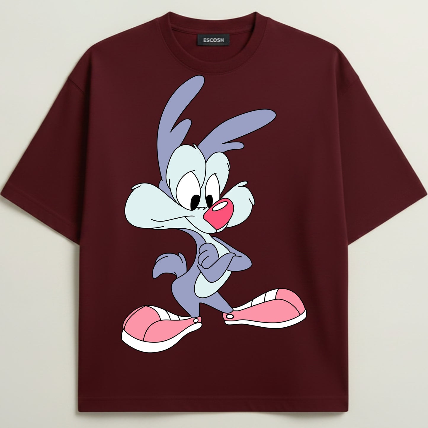 Buster Bunny French Terry Oversized 5-Sleeve T-Shirt  - Royal Maroon