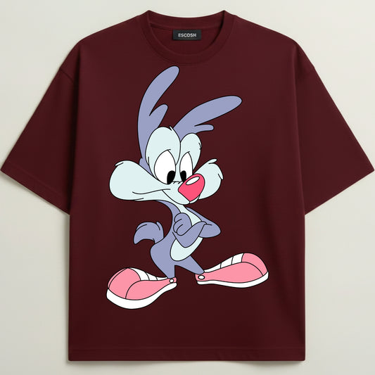 Buster Bunny French Terry Oversized 5-Sleeve T-Shirt  - Royal Maroon