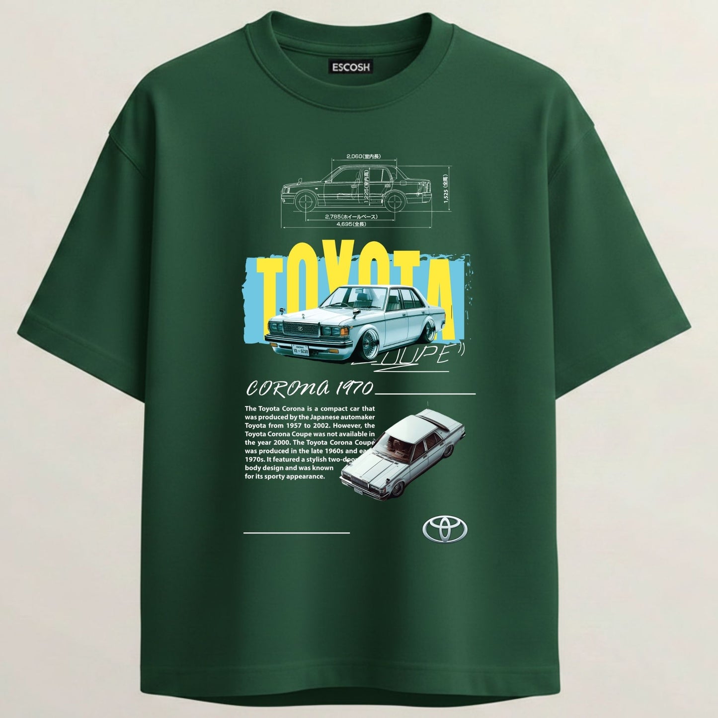 Toyota Corona Terry Oversized 5-Sleeve T-Shirt - Bottle Green
