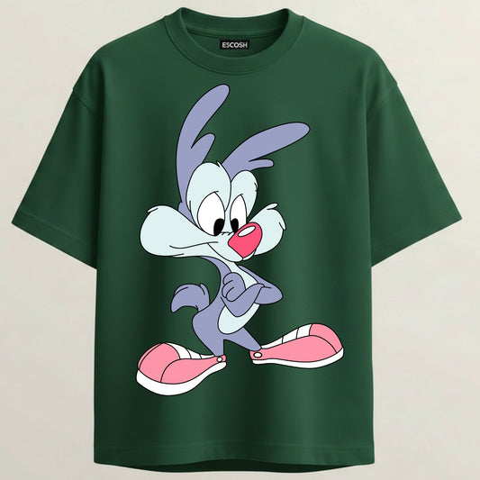 Buster Bunny French Terry Oversized 5-Sleeve T-Shirt  - Bottle Green