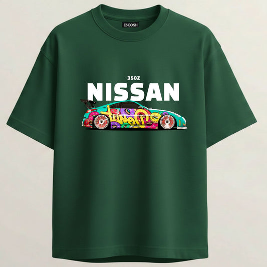 Z NISSAN French Terry Oversized 5-Sleeve T-Shirt - Bottle Green