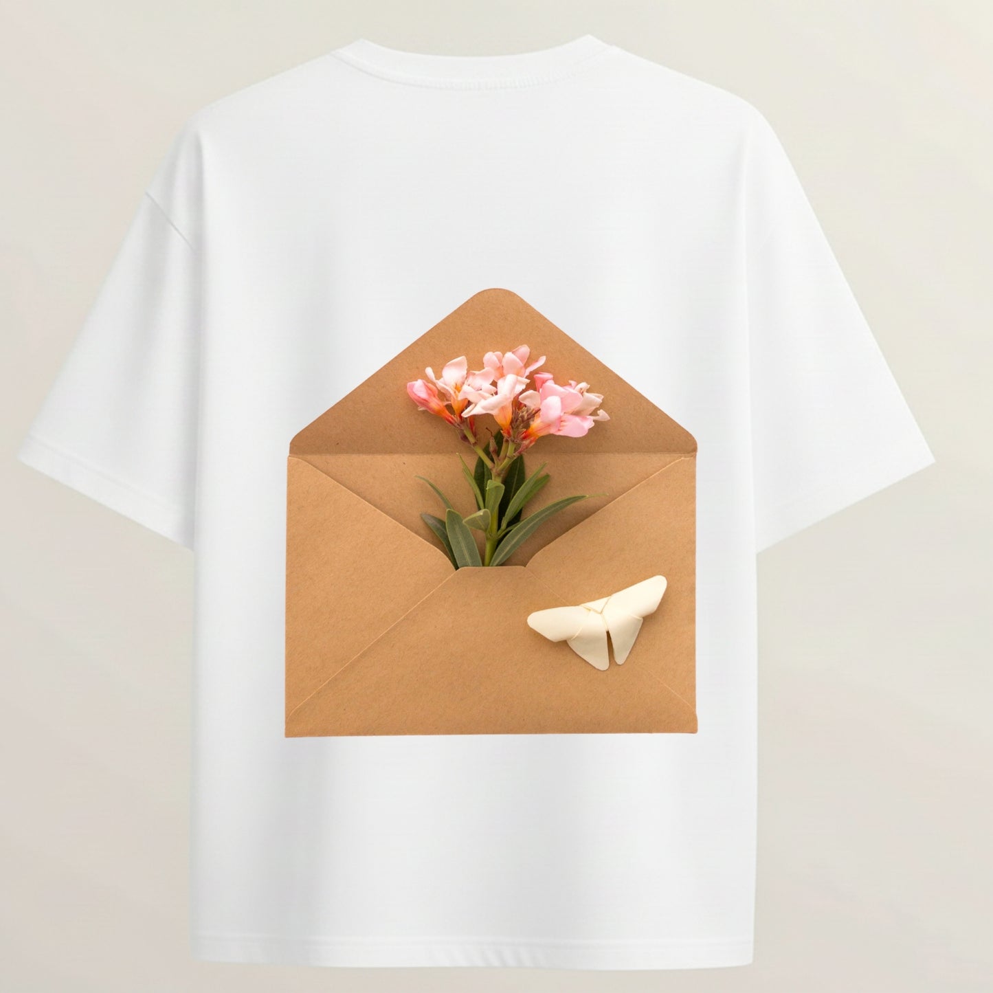 Love Petal Post French Terry Oversized 5-Sleeve T-Shirt  - White