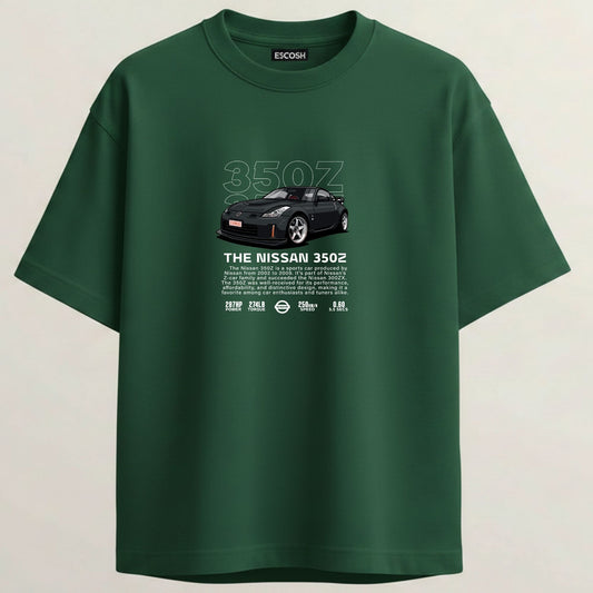 NISSAN 350 Z French Terry Oversized 5-Sleeve T-Shirt  - Bottle Green