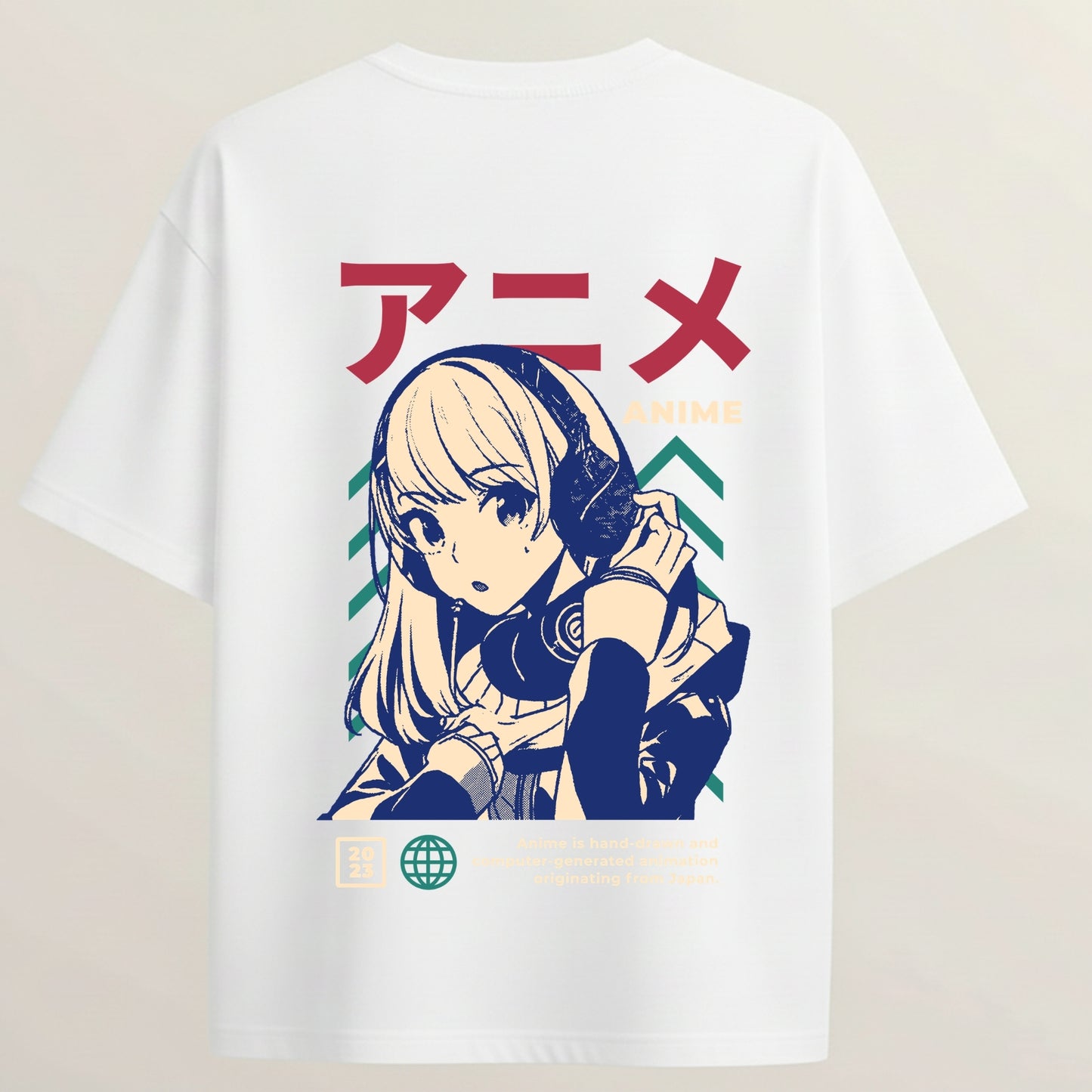 Tokyo Muse Anime French Terry Oversized 5-Sleeve T-Shirt  - White