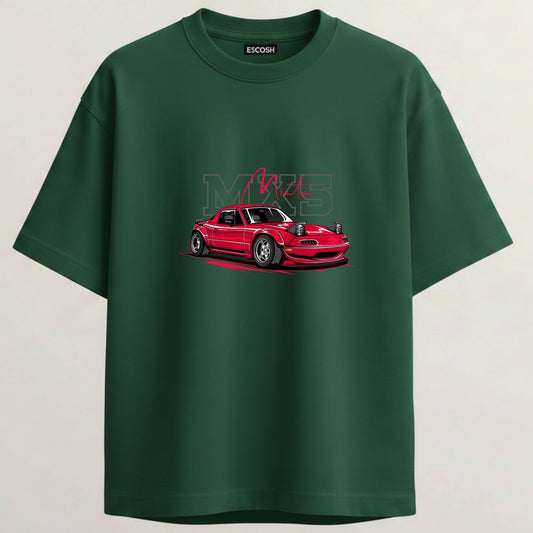 MIATA MX5 French Terry Oversized 5-Sleeve T-Shirt  - Bottle Green
