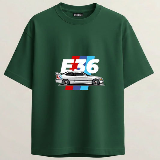 BMW E36 French Terry Oversized 5-Sleeve T-Shirt  - Bottle Green