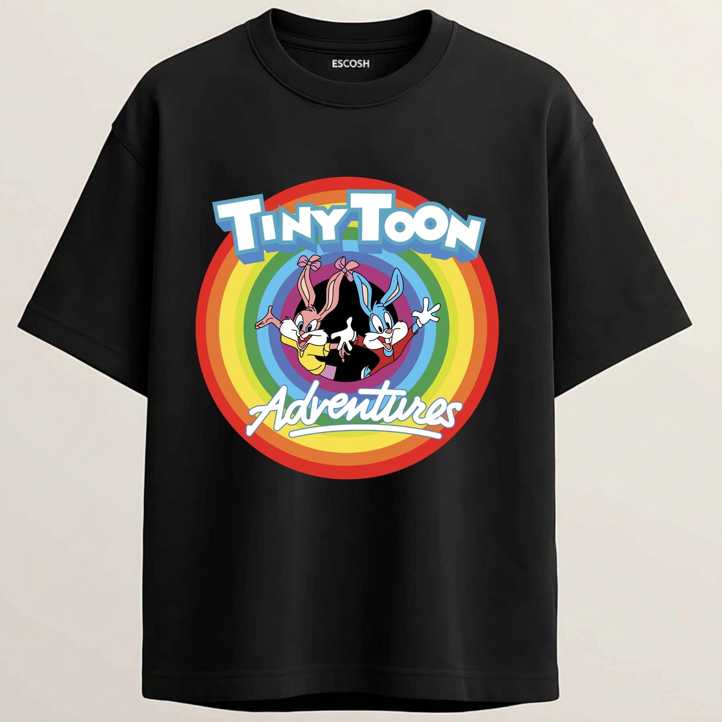 Tiny Toon Adventures French Terry Oversized 5-Sleeve T-Shirt  - Midnight Black