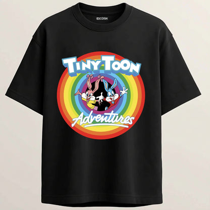 Tiny Toon Adventures French Terry Oversized 5-Sleeve T-Shirt  - Midnight Black