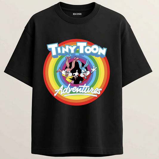 Tiny Toon Adventures French Terry Oversized 5-Sleeve T-Shirt  - Midnight Black