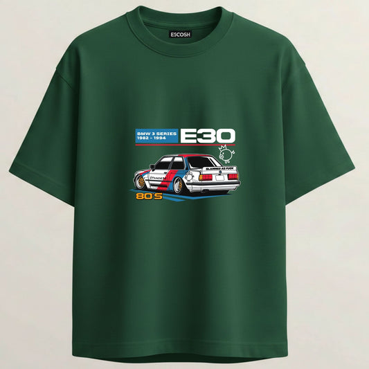 BMW E30 French Terry Oversized 5-Sleeve T-Shirt  - Bottle Green