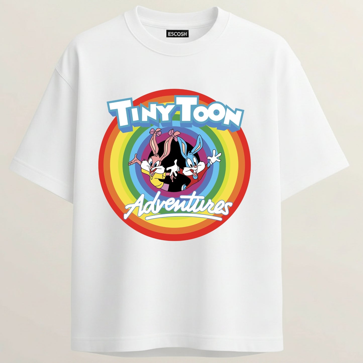 Tiny Toon Adventures French Terry Oversized 5-Sleeve T-Shirt  - White