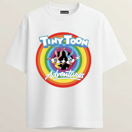 Tiny Toon Adventures French Terry Oversized 5-Sleeve T-Shirt  - White