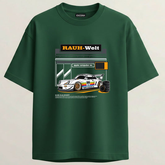 PORSCHE 99 EDITION French Terry Oversized 5-Sleeve T-Shirt  - Bottle Green