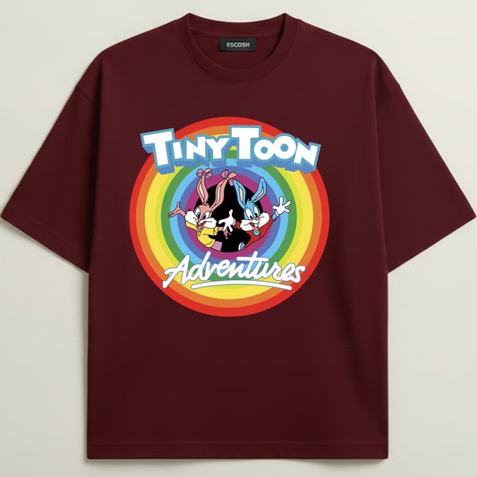 Tiny Toon Adventures French Terry Oversized 5-Sleeve T-Shirt  - Royal Maroon