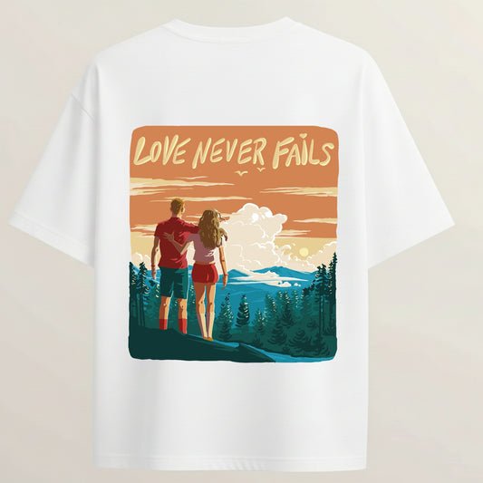 Sunset Lovers French Terry Oversized 5-Sleeve T-Shirt  - White