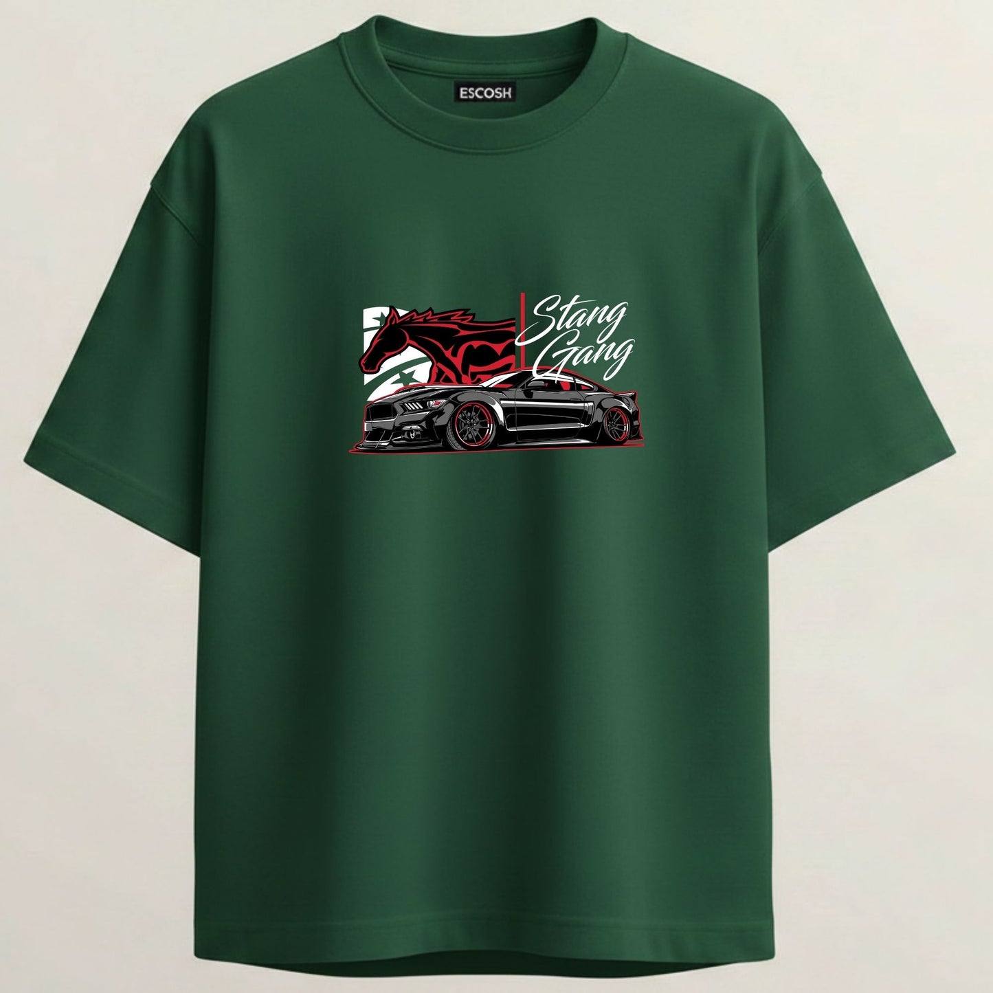 Mustang GT S550 French Terry Oversized 5-Sleeve T-Shirt  -  Bottle Green