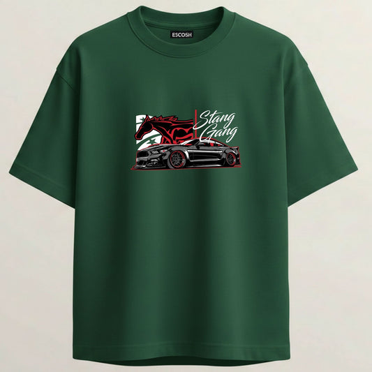 Mustang GT S550 French Terry Oversized 5-Sleeve T-Shirt  -  Bottle Green