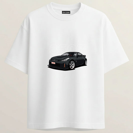 NISSAN 350 Z French Terry Oversized 5-Sleeve T-Shirt  - White