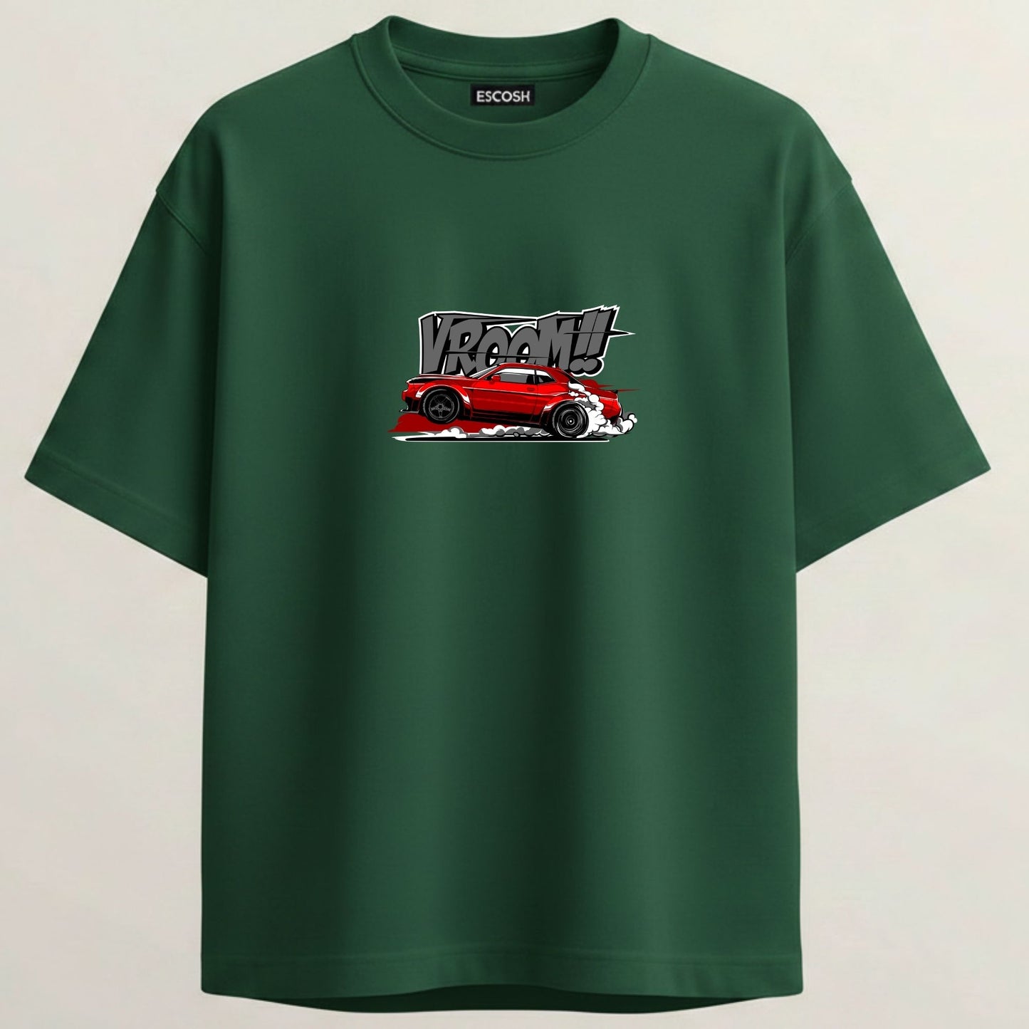 Dodge Hellcat French Terry Oversized 5-Sleeve T-Shirt  -  Bottle Green