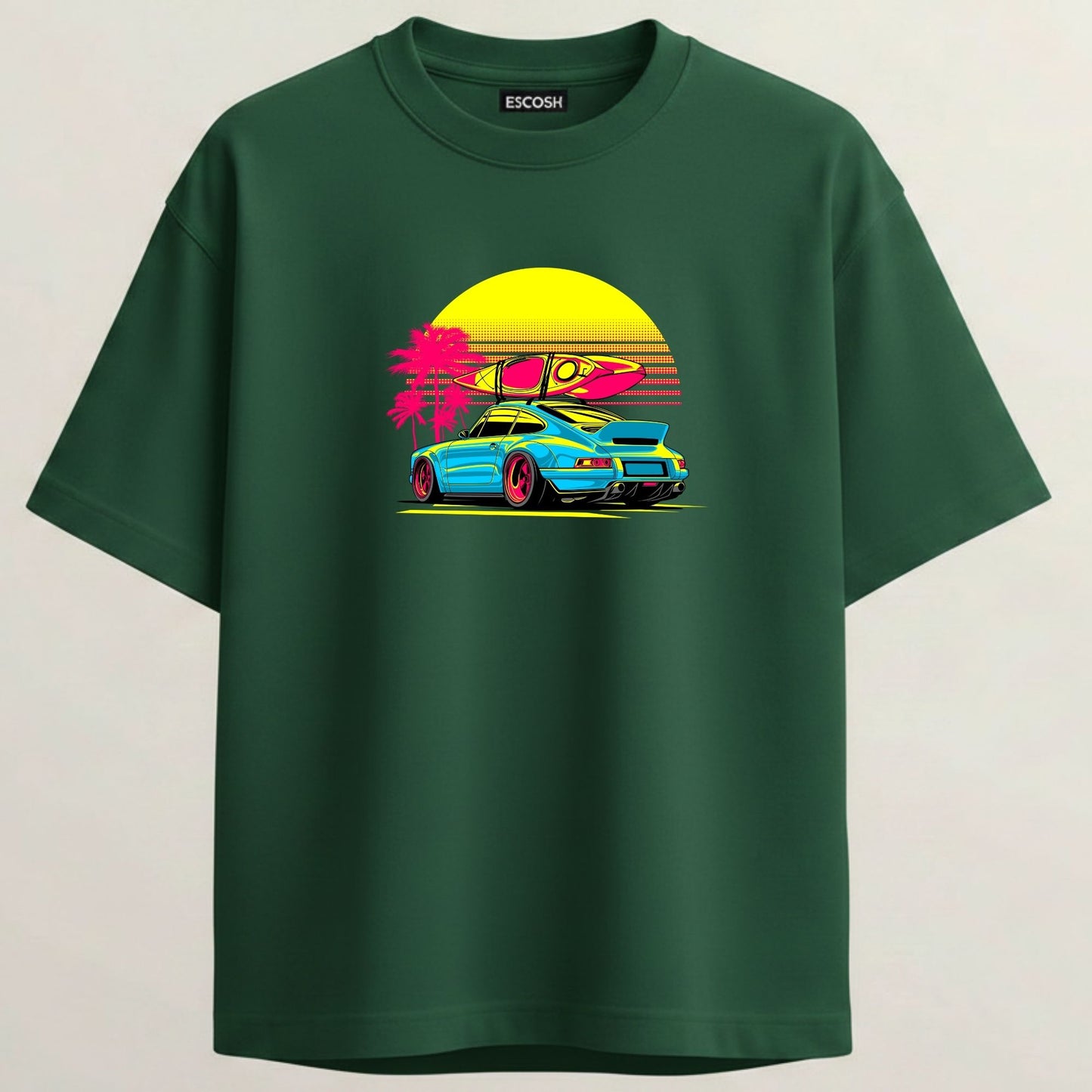 Porsche 911 French Terry Oversized 5-Sleeve T-Shirt  - Bottle Green