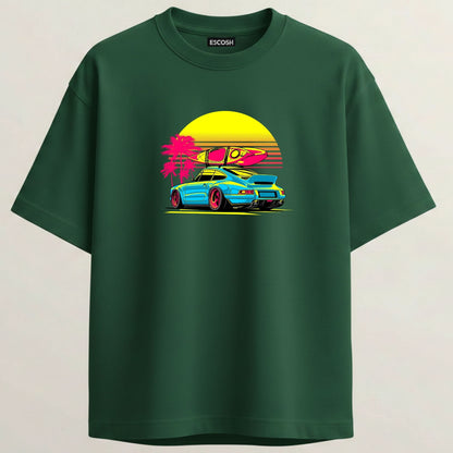 Porsche 911 French Terry Oversized 5-Sleeve T-Shirt  - Bottle Green