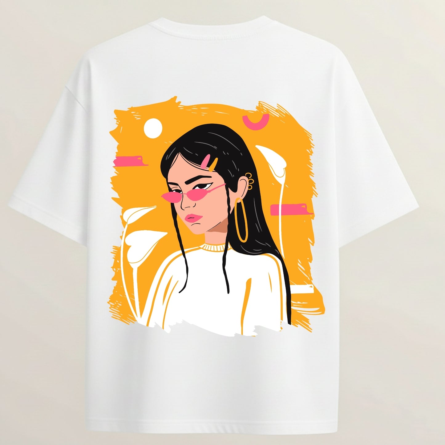 Pretty Glow Girl French Terry Oversized 5-Sleeve T-Shirt  - White