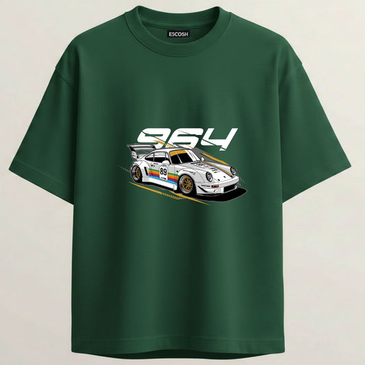 Porsche Carrera RS French Terry Oversized 5-Sleeve T-Shirt  - Bottle Green