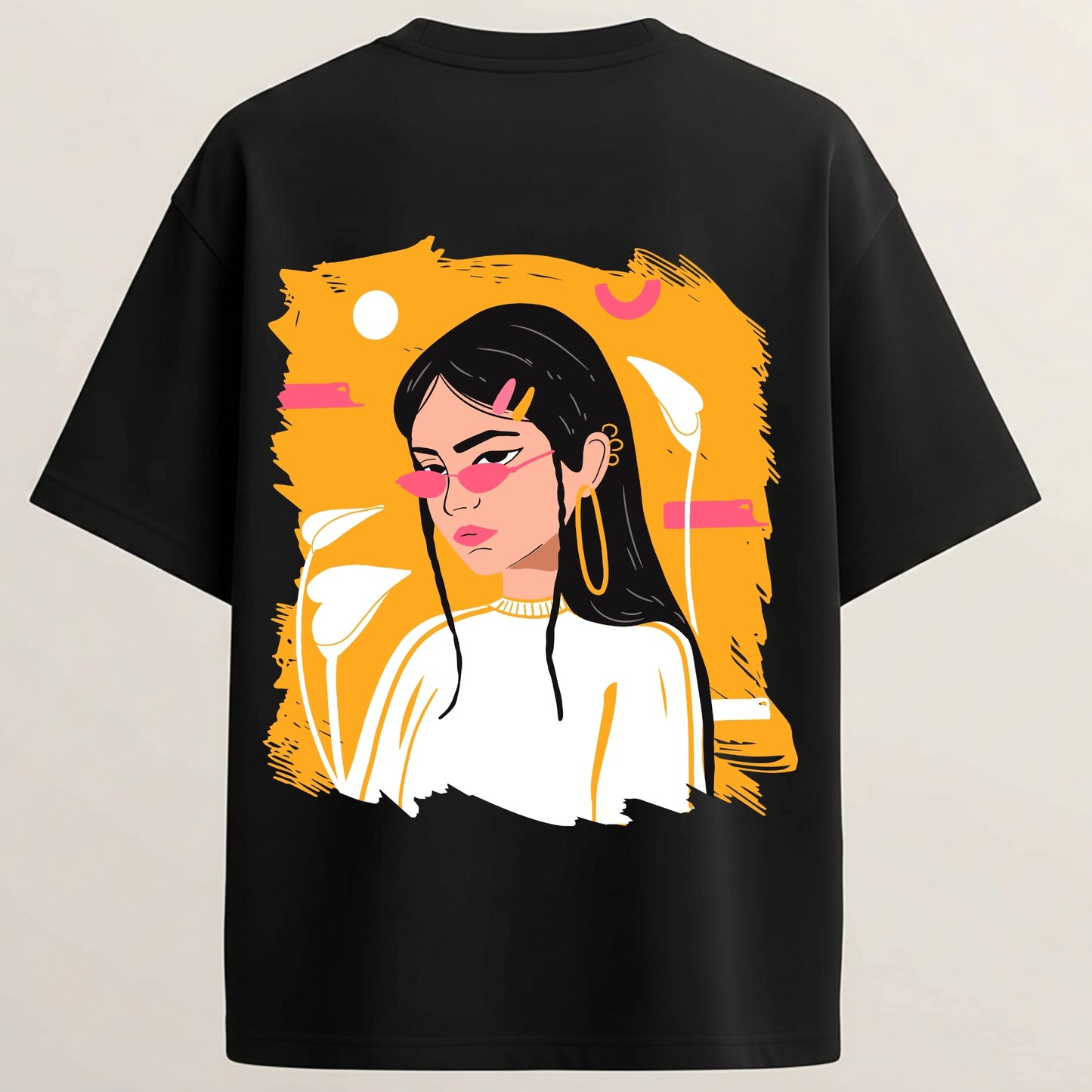 Pretty Glow Girl French Terry Oversized 5-Sleeve T-Shirt  - Midnight Black