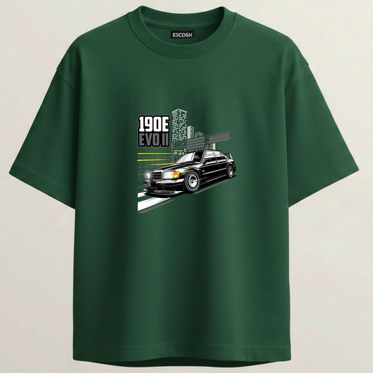 Benz 190E Oversized French Terry 5-Sleeve T-Shirt - Bottle Green