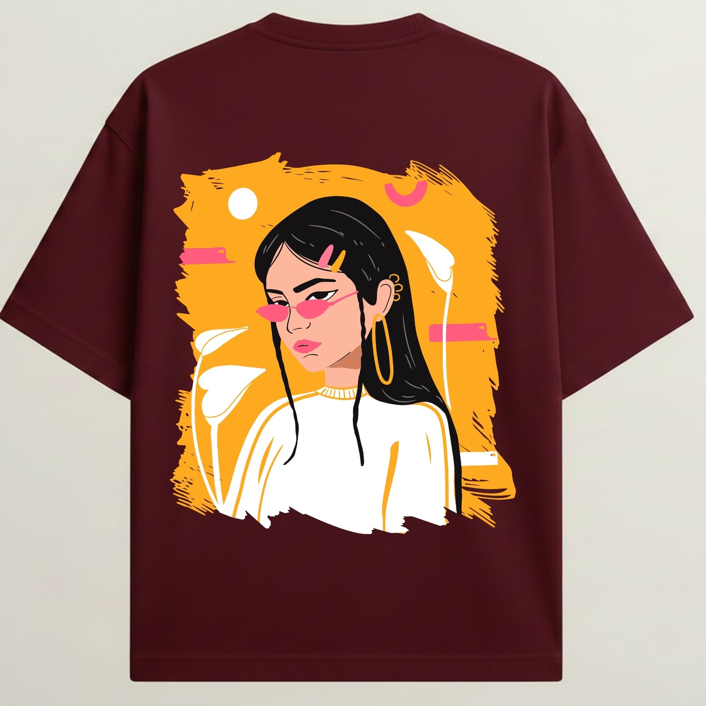 Pretty Glow Girl French Terry Oversized 5-Sleeve T-Shirt  - Royal Maroon