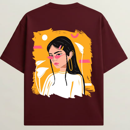 Pretty Glow Girl French Terry Oversized 5-Sleeve T-Shirt  - Royal Maroon