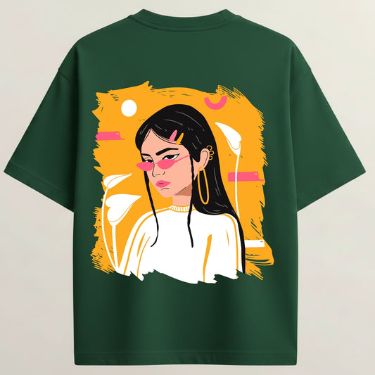 Pretty Glow Girl French Terry Oversized 5-Sleeve T-Shirt  - Bottle Green