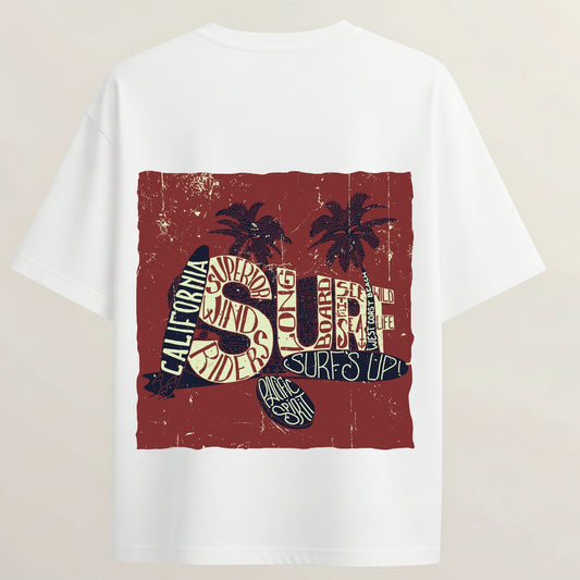 Retro California French Terry Oversized 5-Sleeve T-Shirt  - White