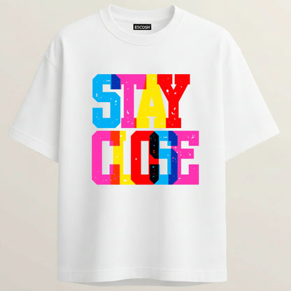 Stay Close Playful French Terry Oversized 5-Sleeve T-Shirt  - White