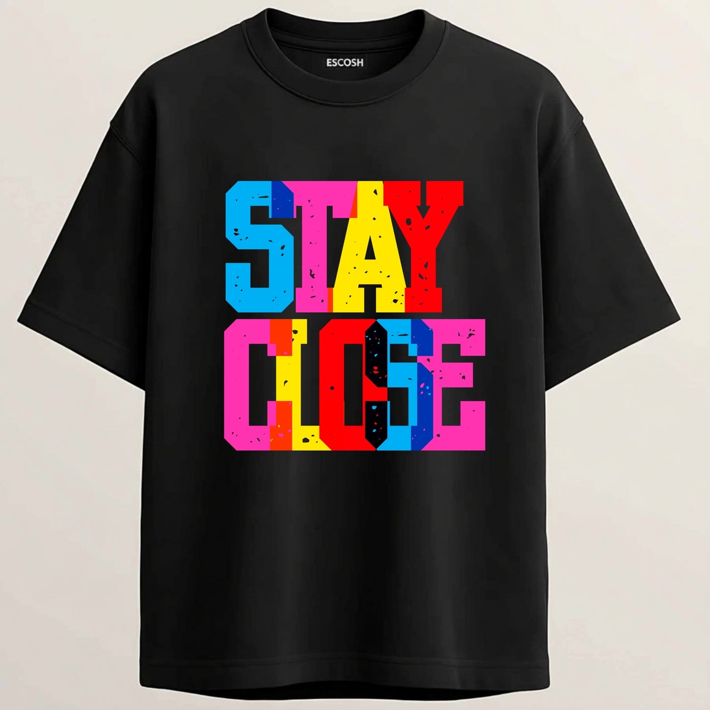 Stay Close Playful French Terry Oversized 5-Sleeve T-Shirt  - Midnight Black