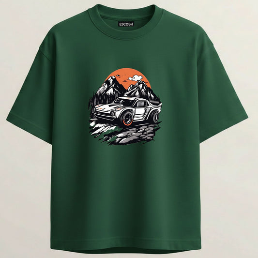Porsche 911 French Terry Oversized 5-Sleeve T-Shirt  - Bottle Green