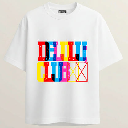 Delulu Club French Terry Oversized 5-Sleeve T-Shirt  - White