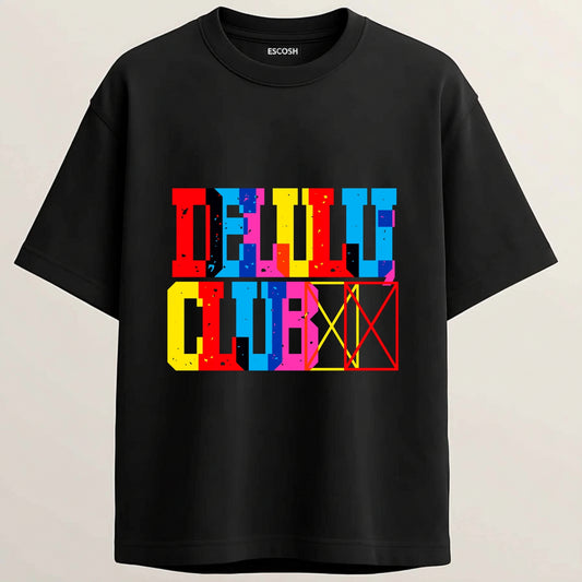 Delulu Club French Terry Oversized 5-Sleeve T-Shirt  - Midnight Black