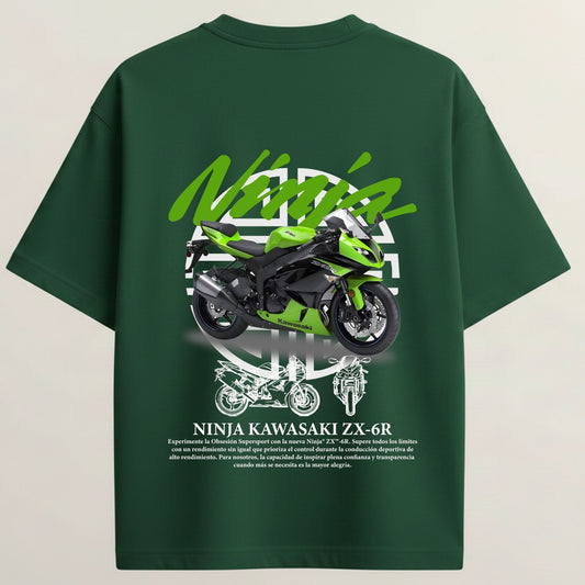 Ninja French Terry Oversized 5-Sleeve T-Shirt - Bottle Green