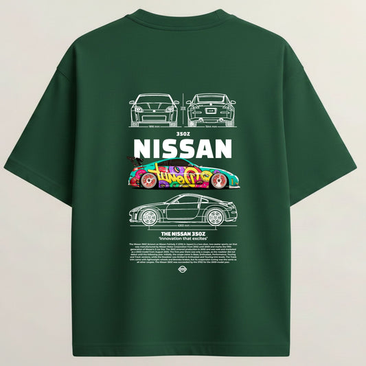 Nissan Turbo French Terry Oversized 5-Sleeve T-Shirt - Bottle Green