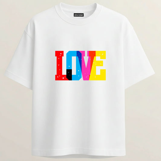 Love Edition French Terry Oversized 5-Sleeve T-Shirt  - White