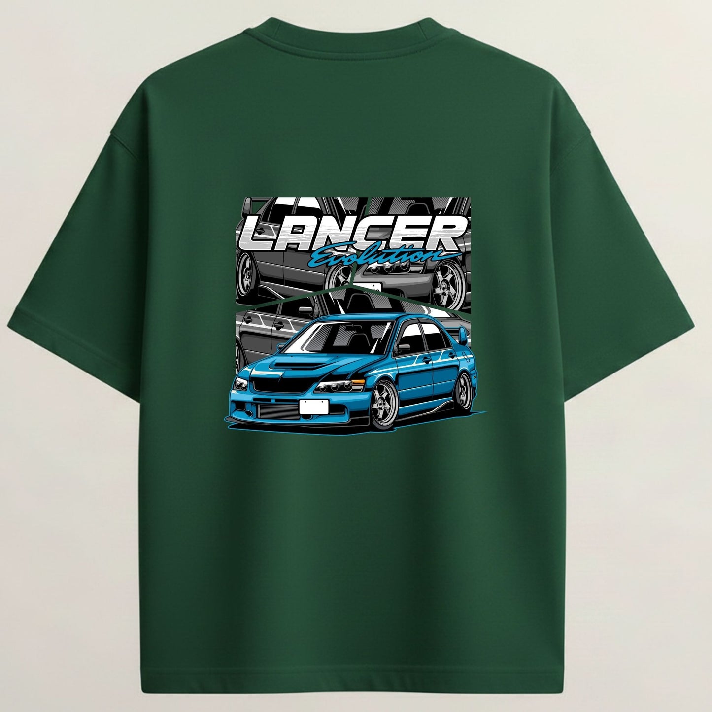 Lancer Evo French Terry Oversized 5-Sleeve T-Shirt - Bottle Green