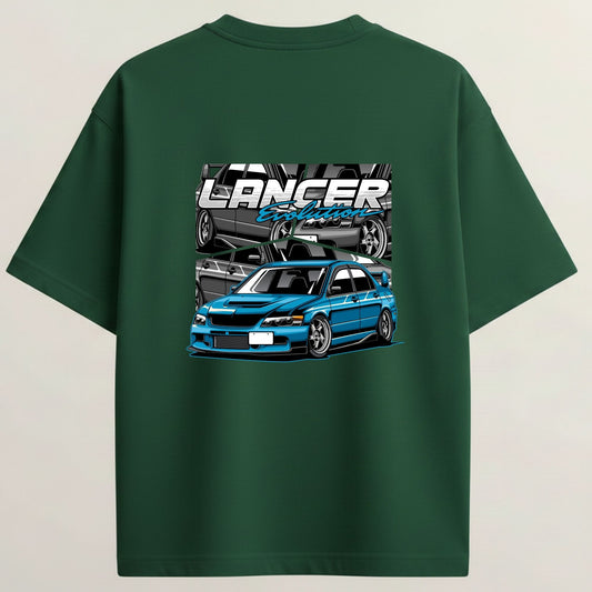 Lancer Evo French Terry Oversized 5-Sleeve T-Shirt - Bottle Green