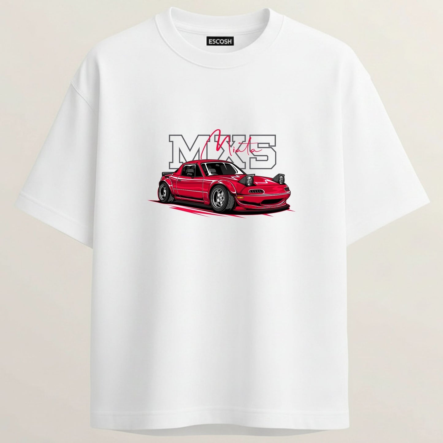 MIATA MX5 French Terry Oversized 5-Sleeve T-Shirt  - White