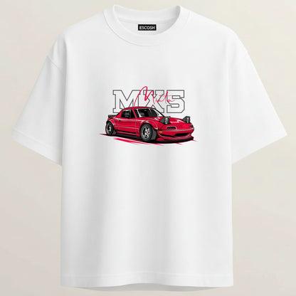 MIATA MX5 French Terry Oversized 5-Sleeve T-Shirt  - White