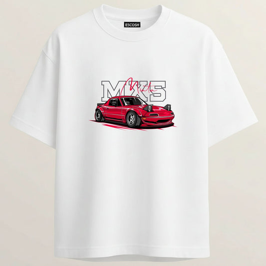 MIATA MX5 French Terry Oversized 5-Sleeve T-Shirt  - White
