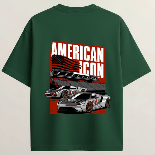 Ford GT French Terry Oversized 5-Sleeve T-Shirt - Bottle green