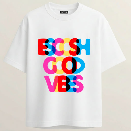 Good Vibes French Terry Oversized 5-Sleeve T-Shirt  - White