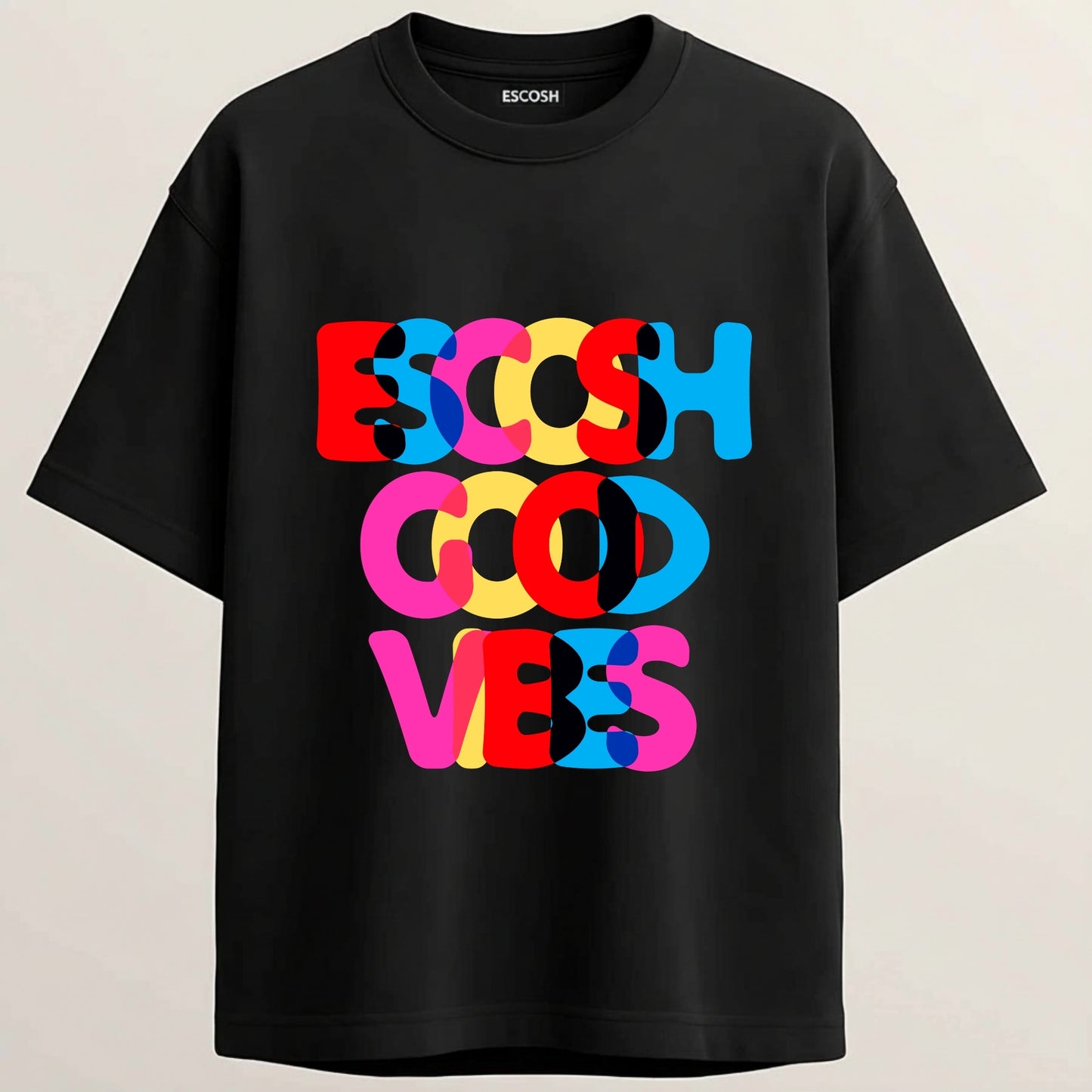 Good Vibes French Terry Oversized 5-Sleeve T-Shirt  - Midnight Black